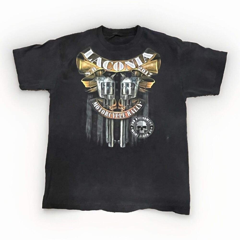 2017 Laconia Motorcycle Rally T-Shirt Pistols Black 2nd Amendment Graphic Medium